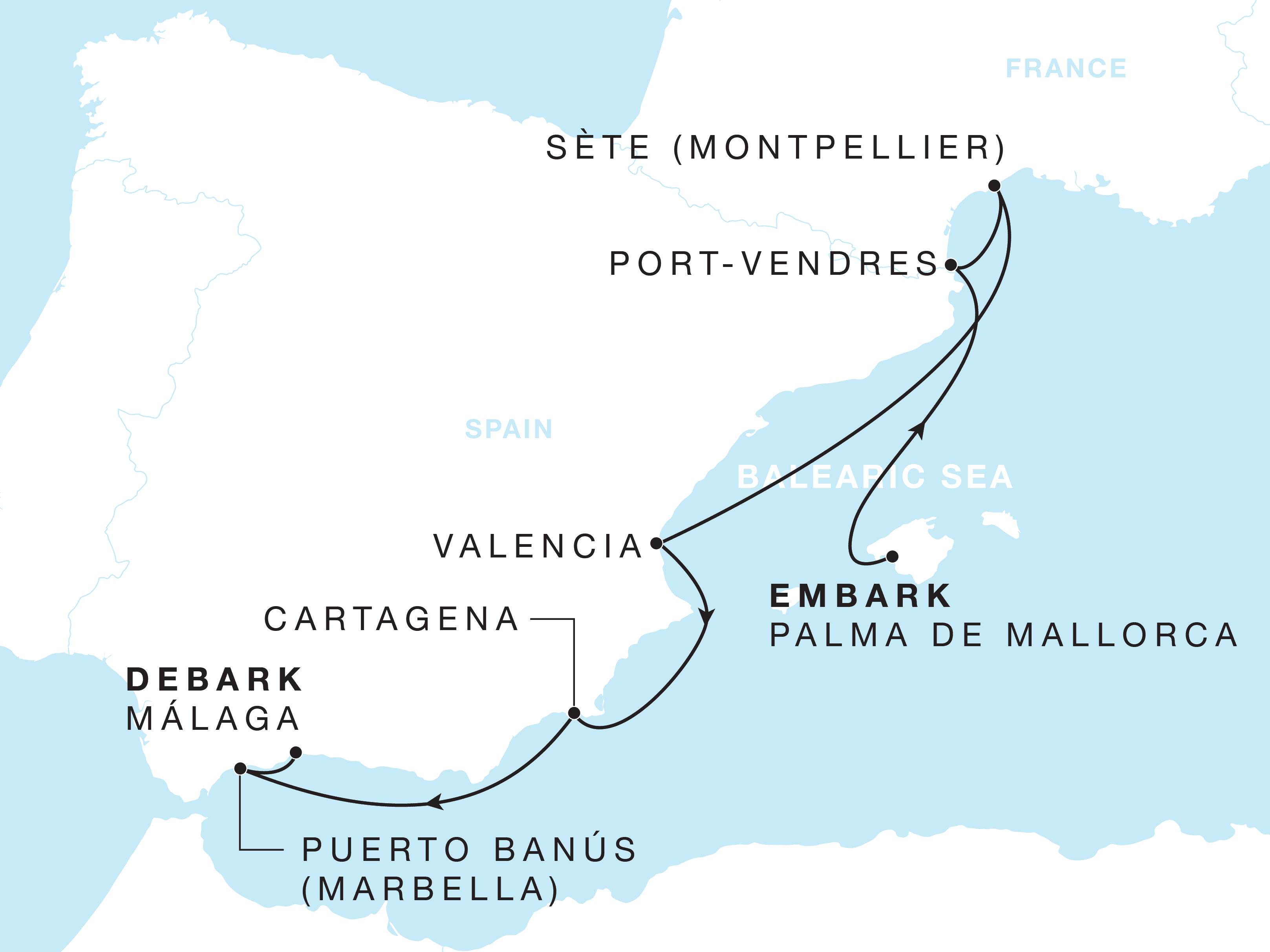 Mobile map view of voyage feat Sete and Valencia