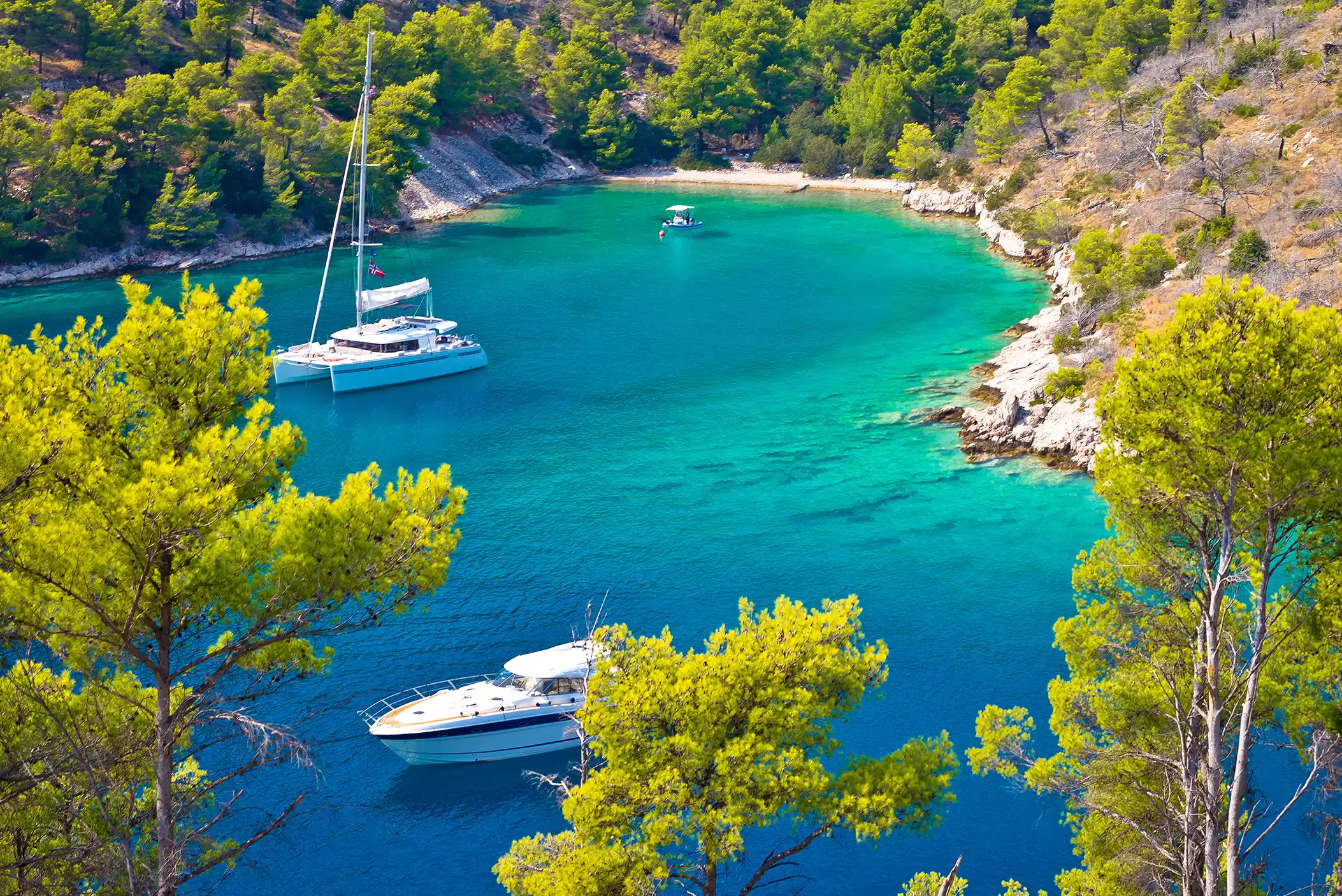 Ships anchored by coast