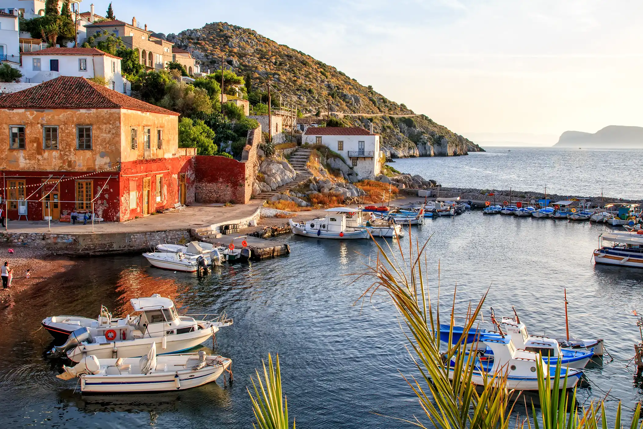 Ships in the port of hydra Greece