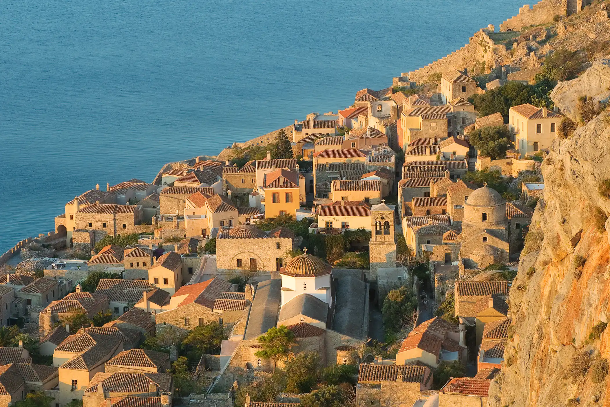 Cliffside view of Monemvasia homes