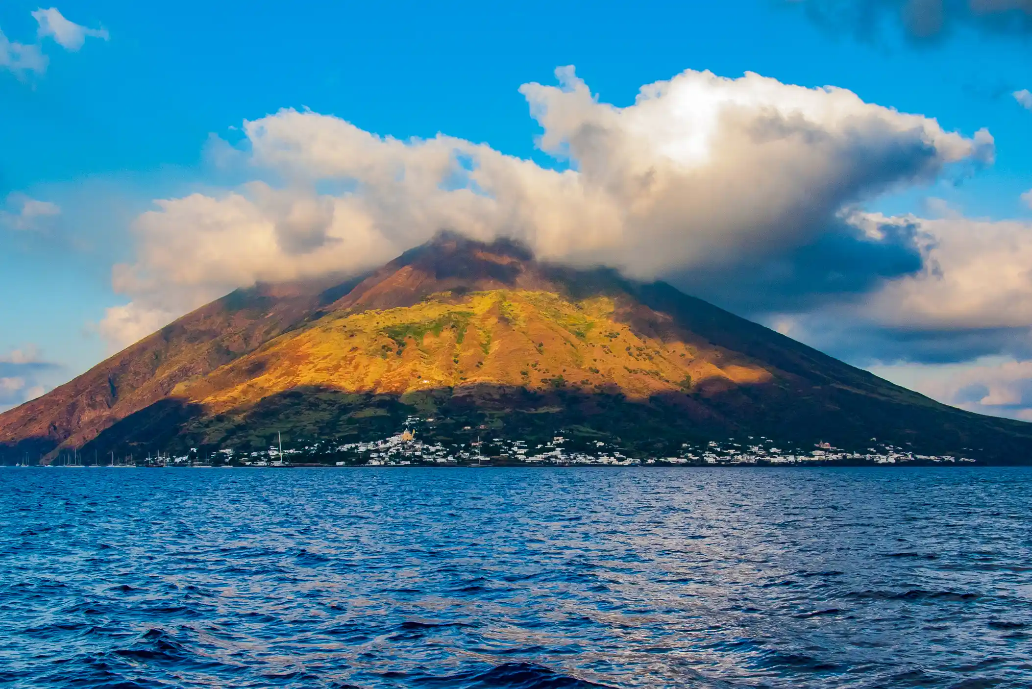 Mountain view of Passing Isola di Stromboli, Italy